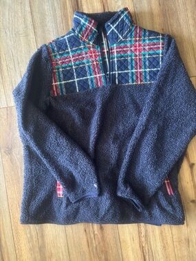 Vera Bradley Navy Sherpa Zip-Up with Red & Green Plaid